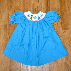 The Smocked Shop Embroidered Smocked Neckline Blue Dress 4T